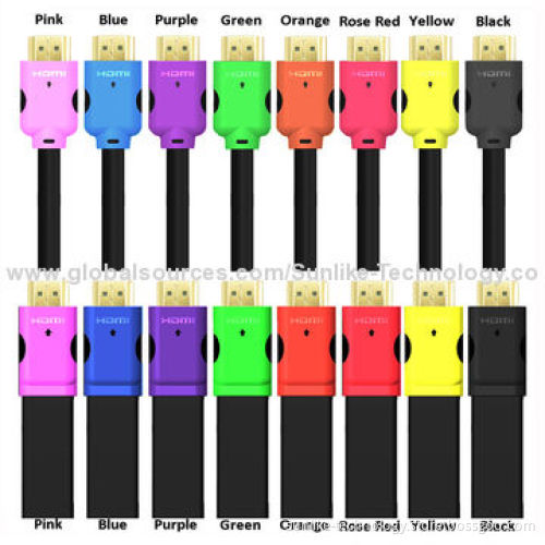 HDMI Cables, Double-color Molding Type, Flat Cable, 24K Gold-plated Connector